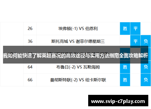 我如何能快速了解英超赛况的高效途径与实用方法指南全面攻略解析 我如何能快速了解英超赛况的高效途径与实用方法指南全面攻略解析